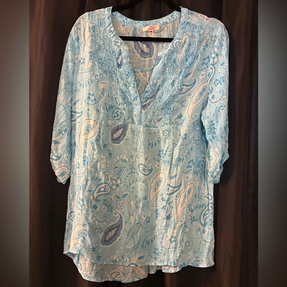 Como Vintage Light Blue Paisley Blouse